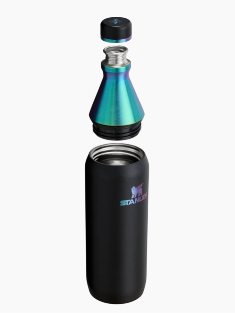 NWT Stanley Black Chroma Bottle with Iridescent Blue-Green-Purple Neck - 20oz - Picture 2 of 3